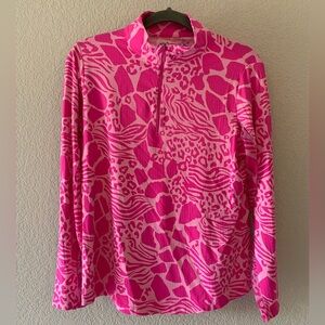 IBKUL Polo Top Medium Bianca Hot Candy Pink Animal Print UPF 50